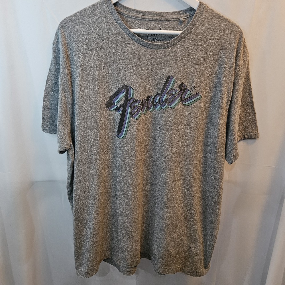 Unisex Lucky Brand Fender Guitars Tshirt 2XColorful logo Retro Style 3D Cursive
